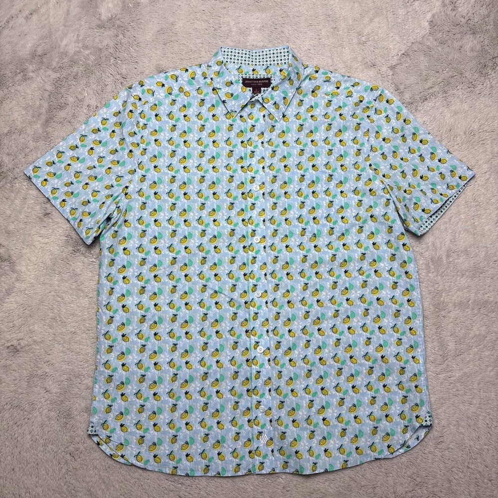 Johnston & Murphy Mens Lemon‎ Print Short Sleeve Button Down Shirt Size L Resort